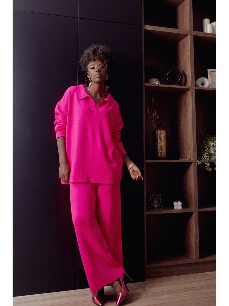 Women\'s knitted set with wide pants, neon pink 222217 - Online store - Boutique